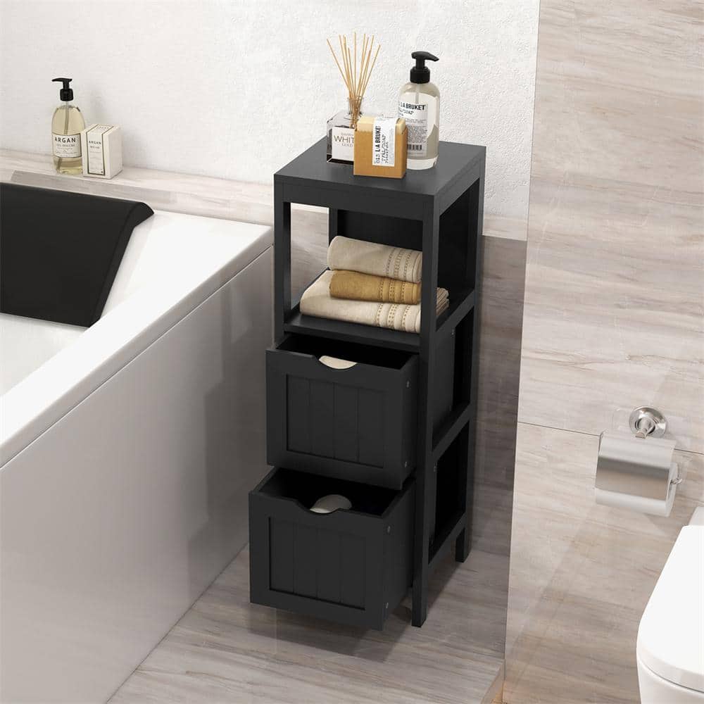 Costway 12 in. W 12 in. D 35 in. H MDF Freestanding Linen Cabinet with 2 Removable-Drawers (2)