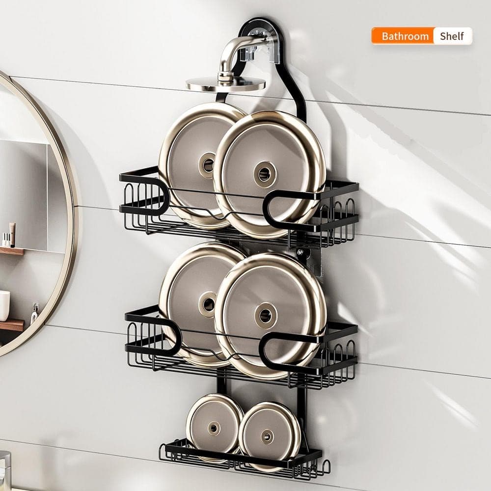 Utopia Alley KD Hanging Rust-Resistant Steel Shower Caddy Organizer with 3 Shelves, 2 Soap Holders and Adhesives, 24.4 in. Matt Black (3)