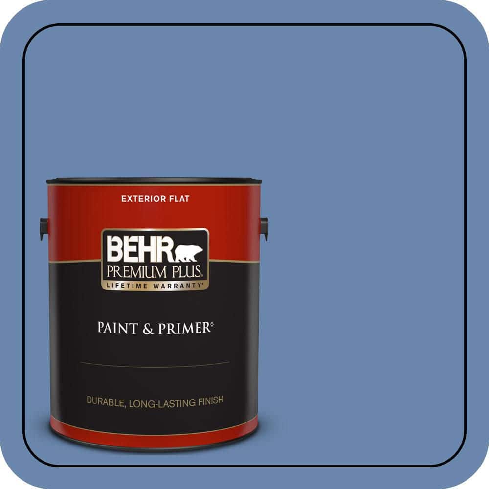 BEHR PREMIUM PLUS 1 gal. #M530-5 Cowgirl Blue Flat Exterior Paint & Primer (1)
