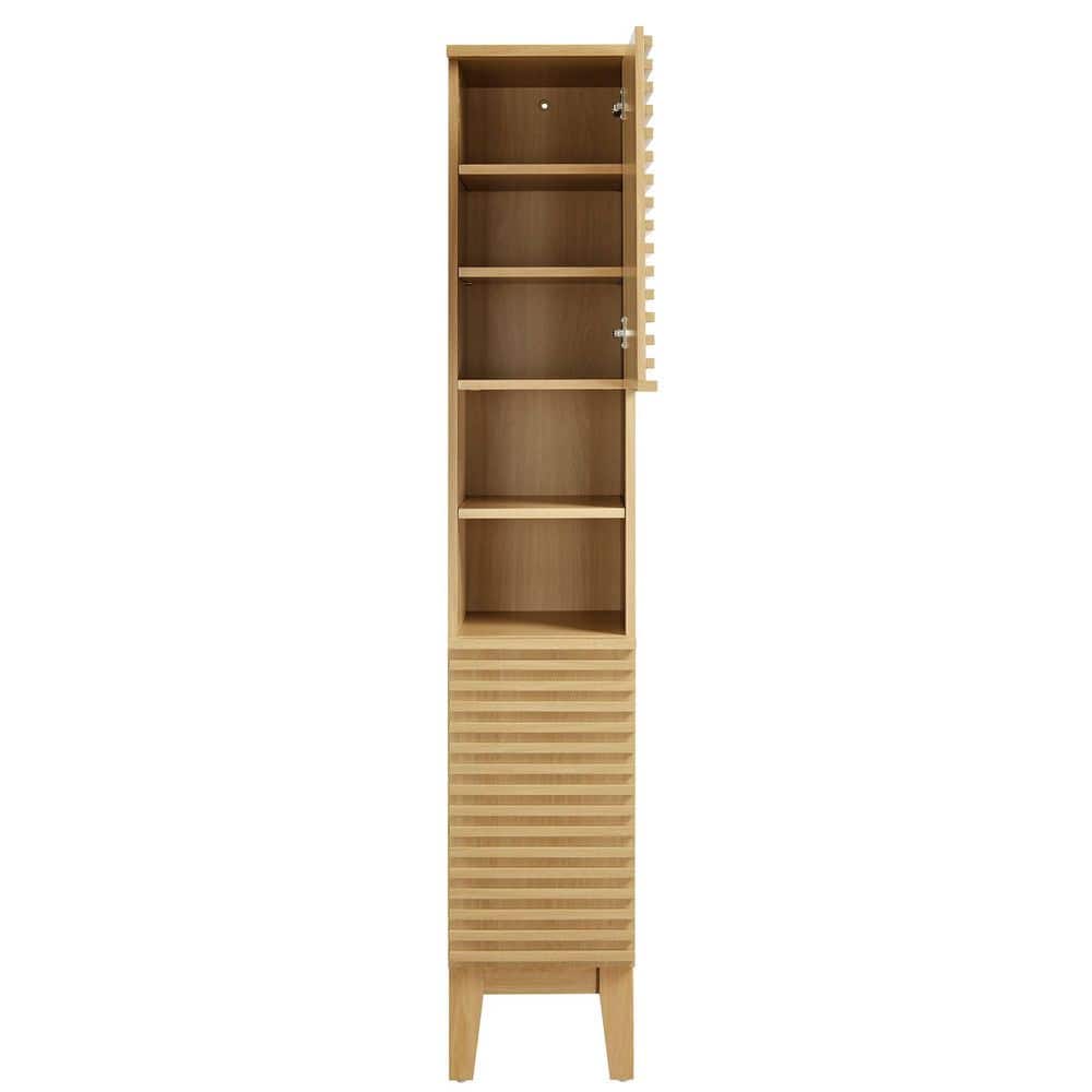 MODWAY Render 11.7 in. W 12.9 in. D 63.4 in. H Brown MDF Freestanding Linen Cabinet with Adjustable Shelves (4)