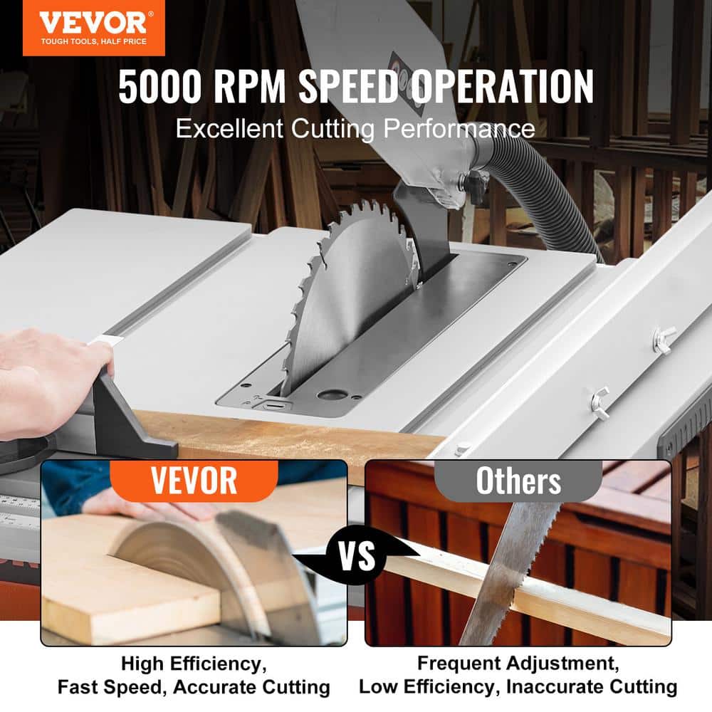 VEVOR Table Saw with Stand 10 in. Electric Cutting Machine 5000RPM 25-in Rip Capacity (2)