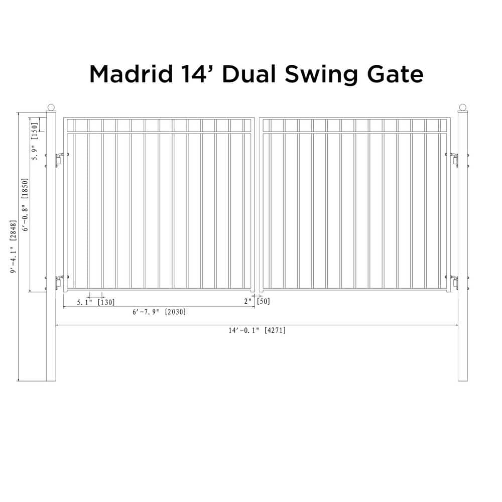 ALEKO Madrid 14 ft. x 6 ft. Black Steel Dual Driveway Fence Gate (2)