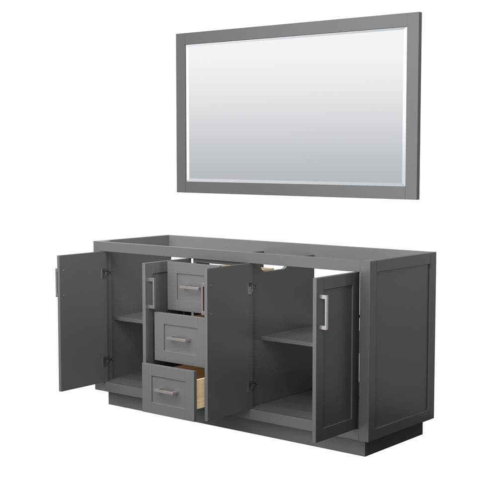 Wyndham Collection Miranda 65.25 in. W x 21.75 in. D x 33 in. H Double Sink Bath Vanity Cabinet without Top in Dark Gray with 58 in. Mirror (2)