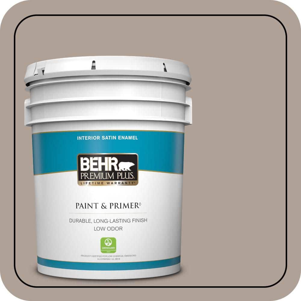 BEHR PREMIUM PLUS 5 gal. #N180-4 Moleskin Satin Enamel Low Odor Interior Paint & Primer