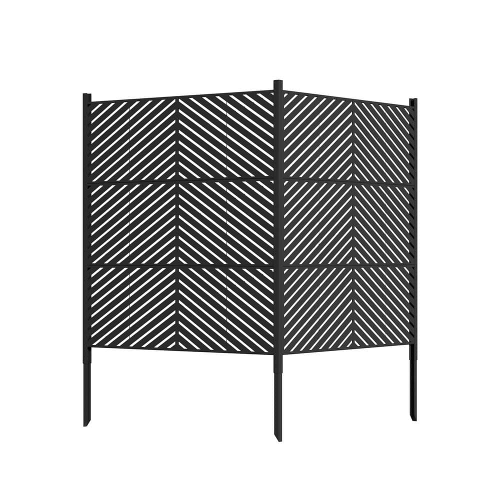 Unbranded 47 in. x 47 in. Black Metal Outdoor Fence Privacy Screen Panels All-Weather No-Dig Fence Kit for Trash Can