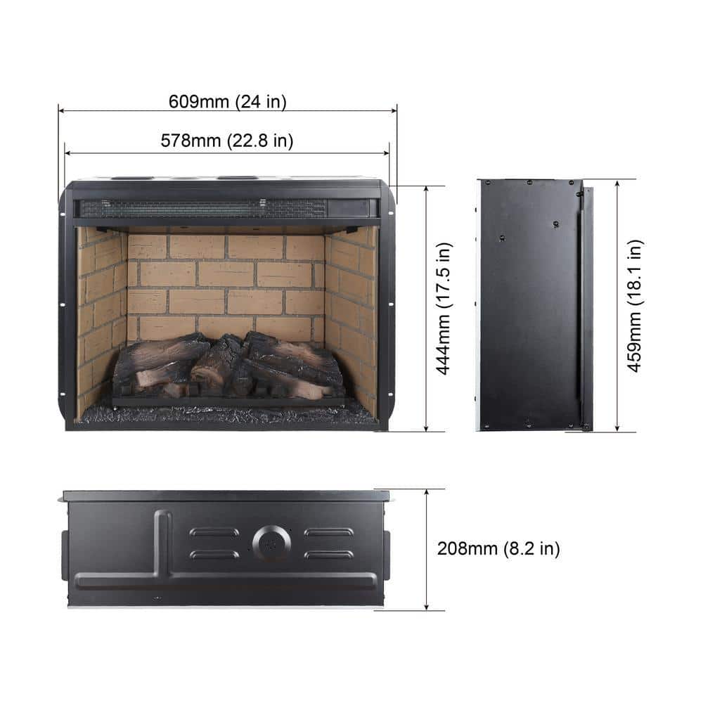 Unbranded 1500-Watt 23 in. Infrared Quartz Heater Wall Furnace Insert -Wood Log Version with Brick (2)