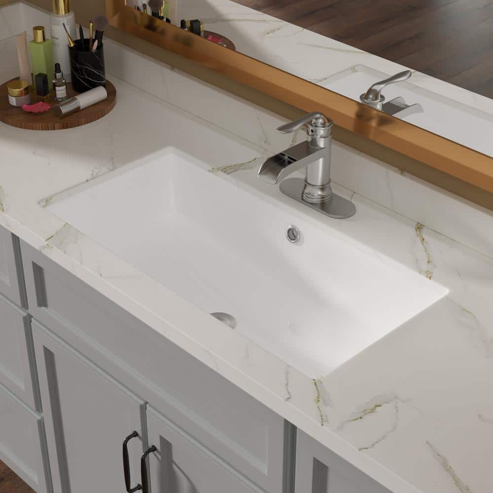 Tenleaf 28 in. x 14 in. Undermount Rectangular Bathroom Sink in White Ceramic with Overflow (3)