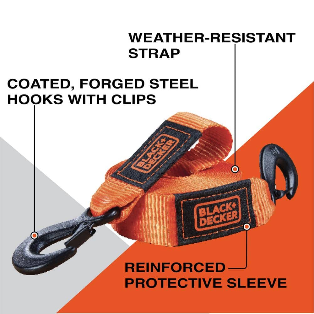 Unbranded Black + Decker Tie Down Kit with Tow Strap, Cam‑Buckle Straps, and Flat Bungee Straps, 17‑Piece (2)