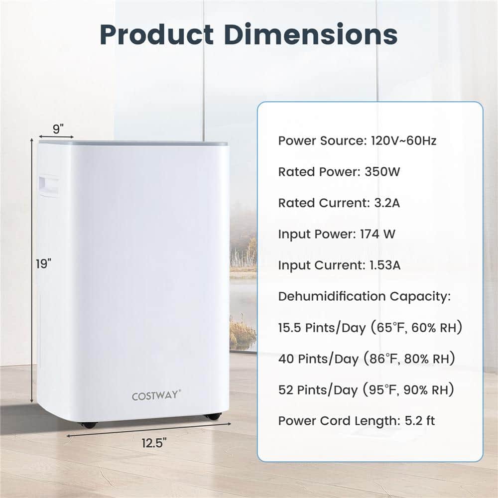 Costway 52 pt. 4500 Sq. Ft. Dehumidifier for Home and Basements Quiet Dehumidifier in. White (3)