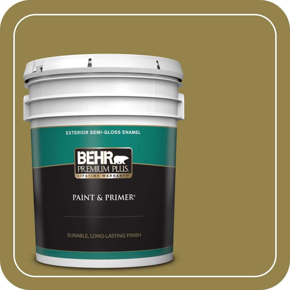 BEHR PREMIUM PLUS 5 gal. #PPU9-02 Lucky Bamboo Semi-Gloss Enamel Exterior Paint & Primer