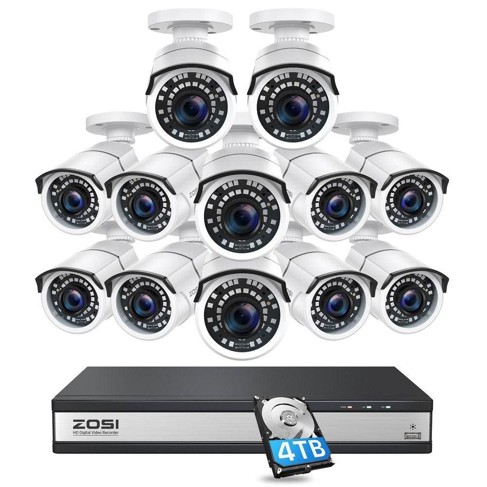 ZOSI H.265 Plus 16-Channel 5MP-Lite 4TB DVR Security Camera System with 12 1080p Wired Bullet Cameras (1)