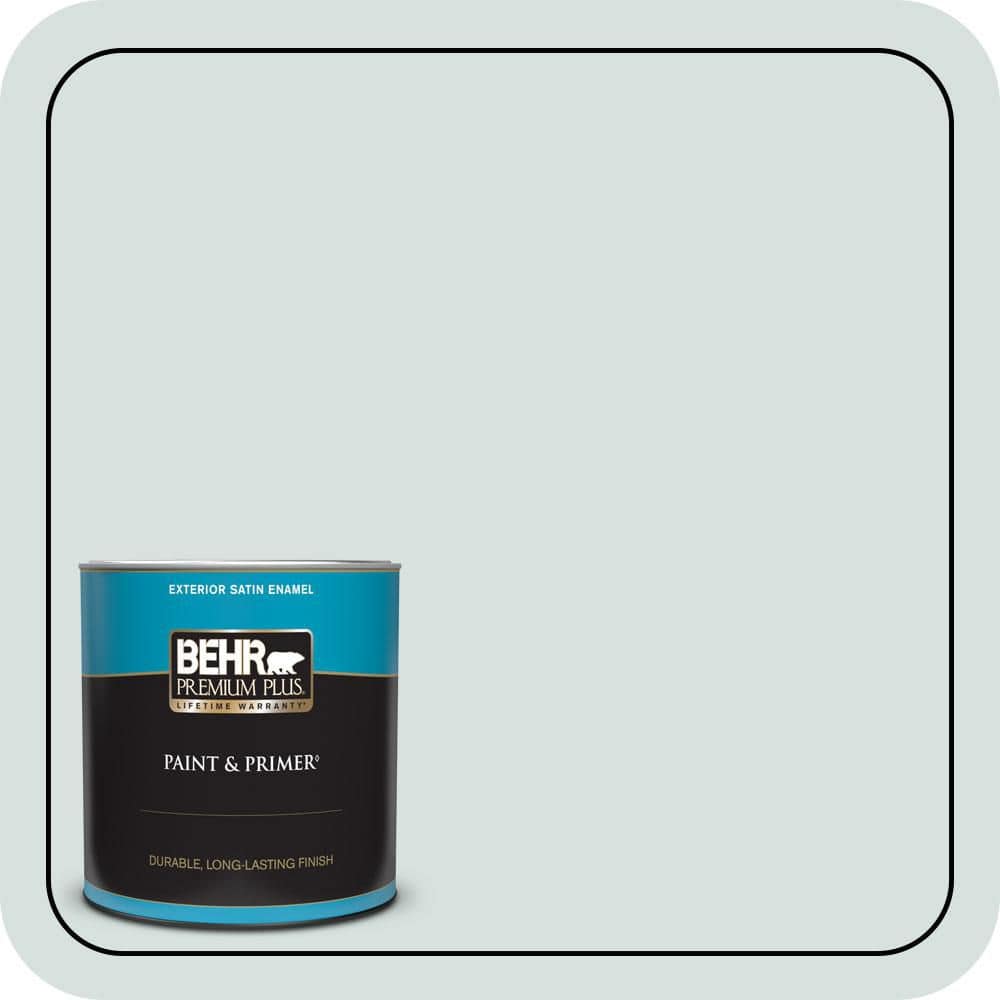 BEHR PREMIUM PLUS 1 qt. #490E-2 Delicate Mist Satin Enamel Exterior Paint & Primer