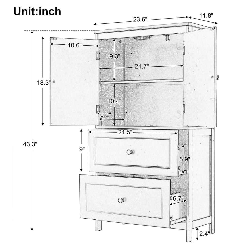 Unbranded 23.6 in. D 11.8 in. W 43.3 in. H Linen Cabinet with 2 Doors and Drawers, Adjustable Shelf (4)