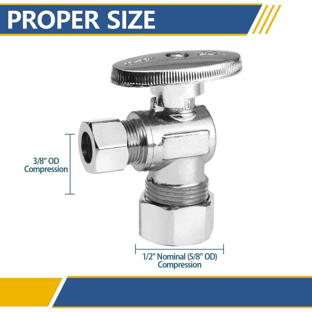 Wudkey 10-Piece Bathroom Accessory Set in Silver, Angle Stop Valve, 1/4 Turn Water Shut Off Valves, 1/2 in. Nomina (5/8 in. OD) (2)