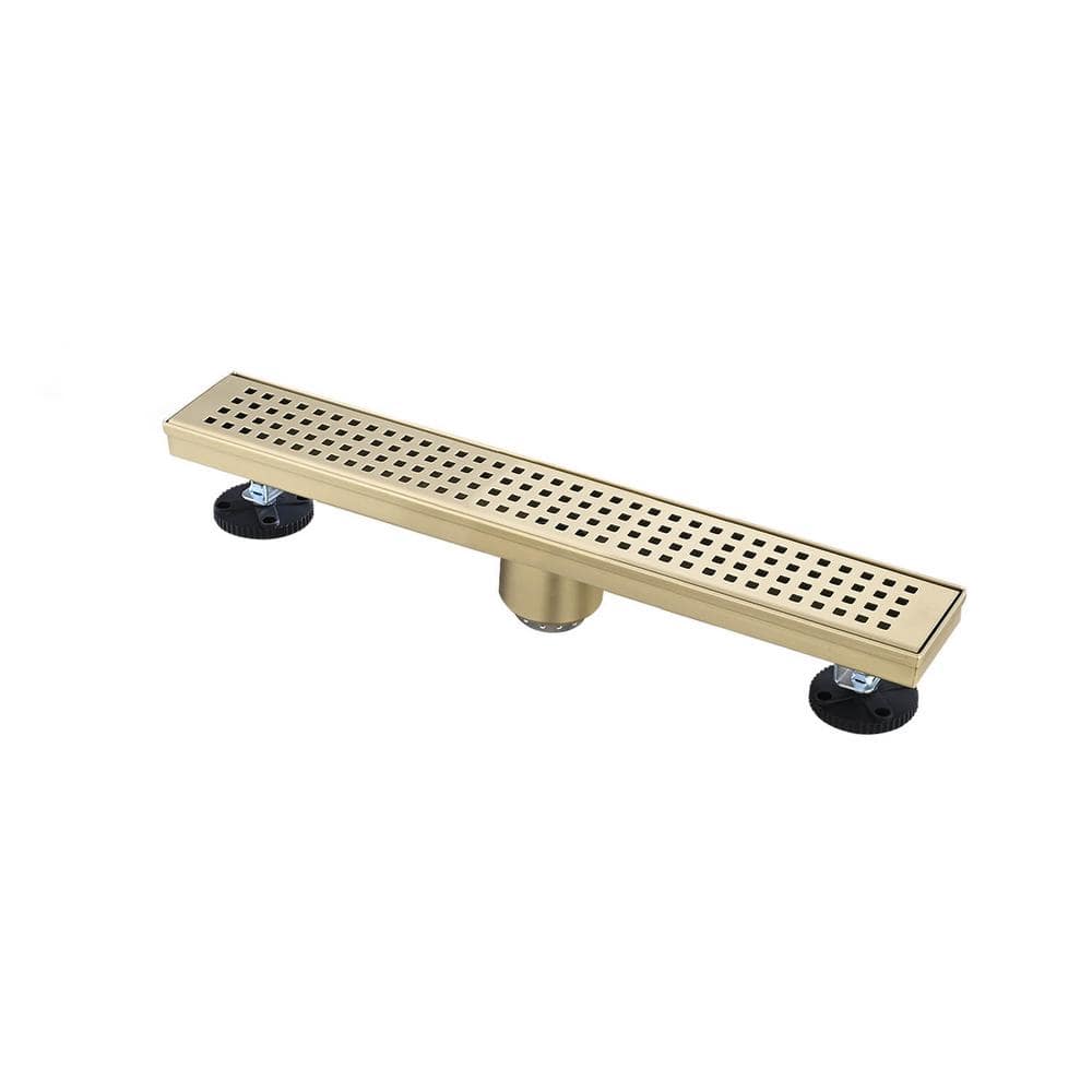 Tahanbath 12 Inches Linear Shower Drain with Removable Quadrato Pattern Grate, Included Hair Strainer and Leveling Feet (1)