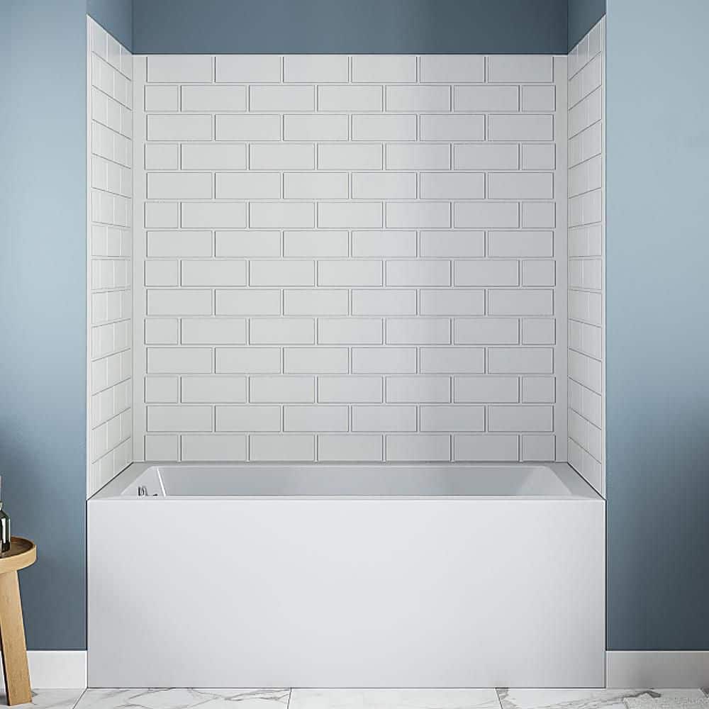 Streamline DSH-1100-100 32 in. L x 60 in. W x 55 in. H 3-Piece Glue-Up Alcove Bathtub Wall Surround in White Tile Finish (1)