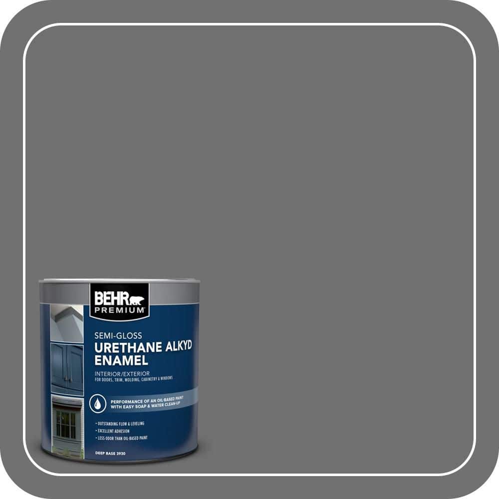 BEHR PREMIUM 1 qt. #AE-48 Machine Gray Semi-Gloss Enamel Urethane Alkyd Interior/Exterior Paint (1)