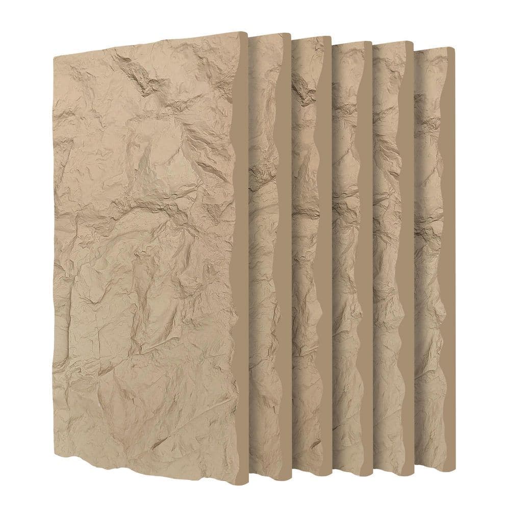 Unbranded 6-Pieces 48 in. W x 24 in. L Brown 3D Faux Stone Wall Siding Panels, PU Wainscoting Panel for Wall Decor