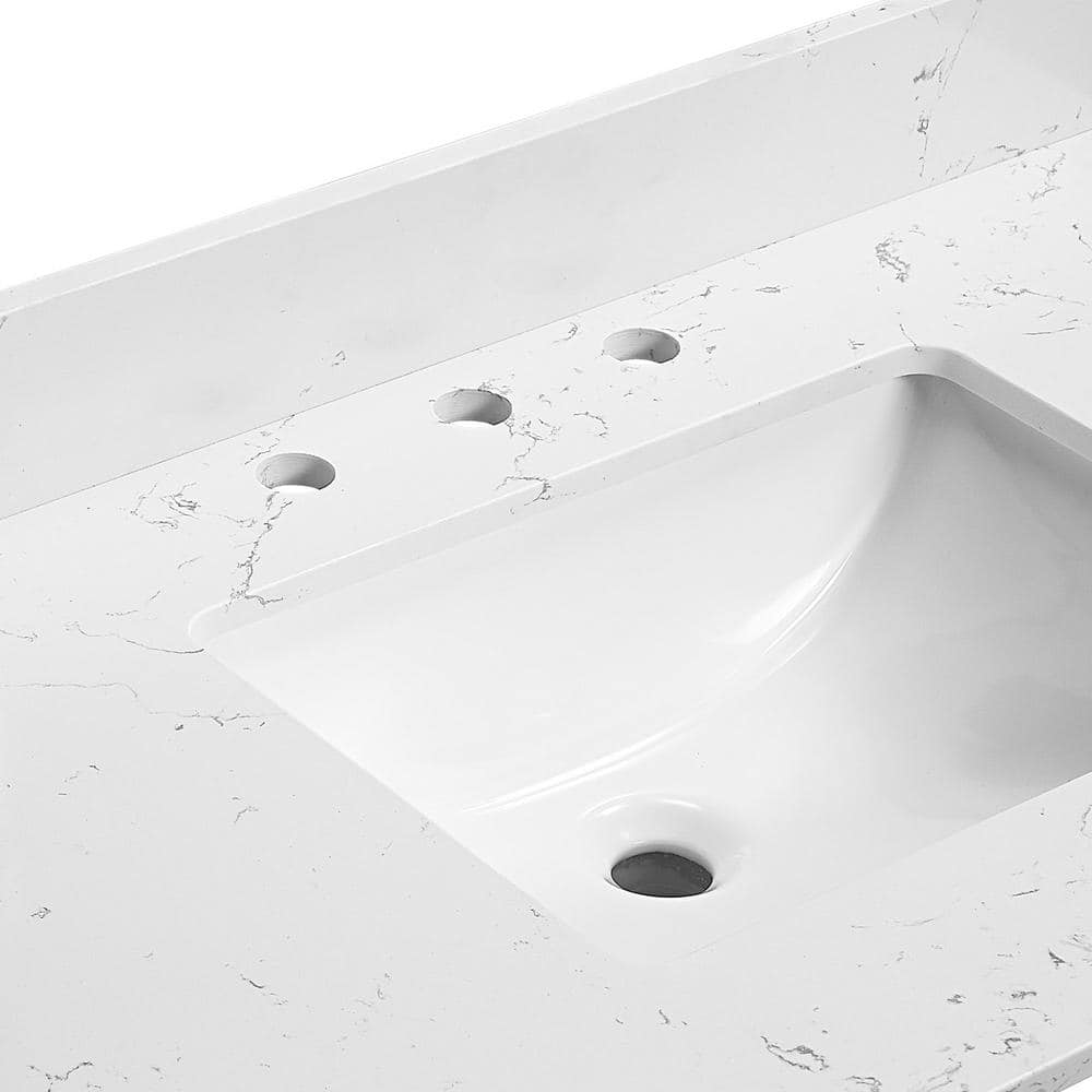 YASINU 42 in. W x 22 in. D Engineered Stone Composite in White Rectangular Single Sink Vanity Top in Arabsat White (3)