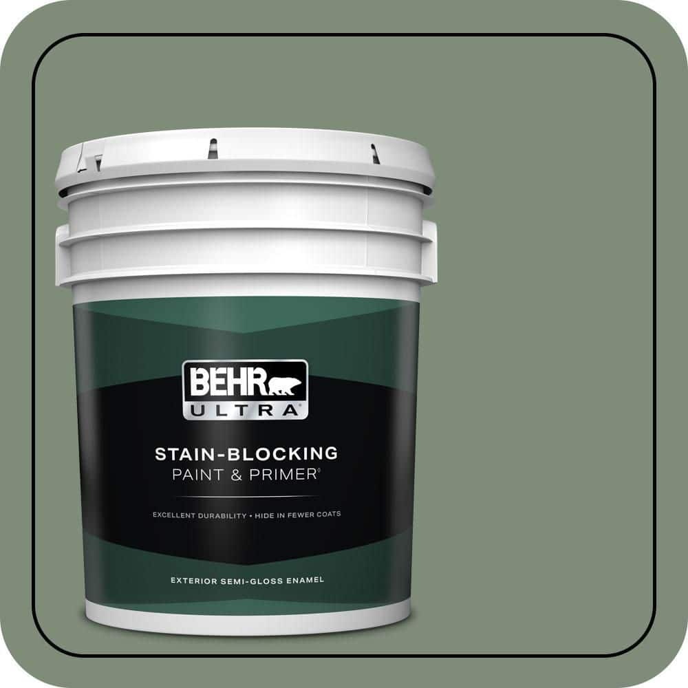 BEHR ULTRA 5 gal. #450F-5 Amazon Moss Semi-Gloss Enamel Exterior Paint & Primer