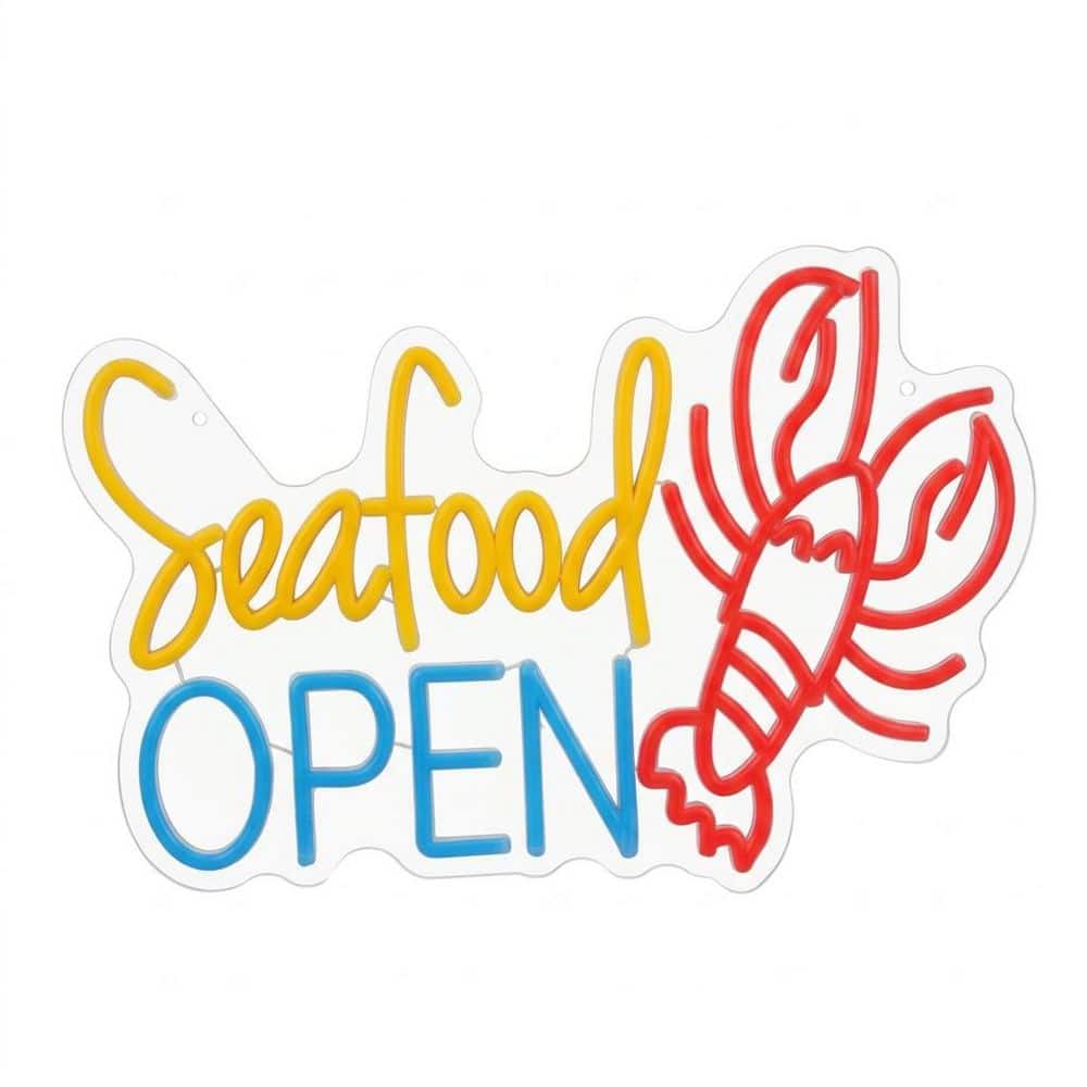 Afoxsos Open Neon Sign Seafood Series Lobster Shape Silicone Acrylic Dimmable LED Wall Light for Restaurant Shop Bar (1)