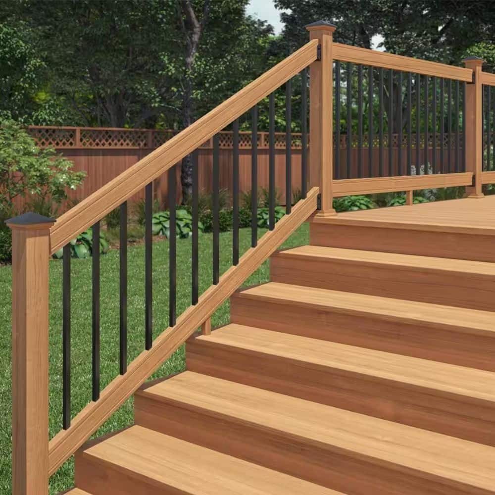 ProWood 3 ft. x 6 ft. Western Red Cedar Wood Deck Stair Railing Kit with Black Aluminum Square Balusters (2)
