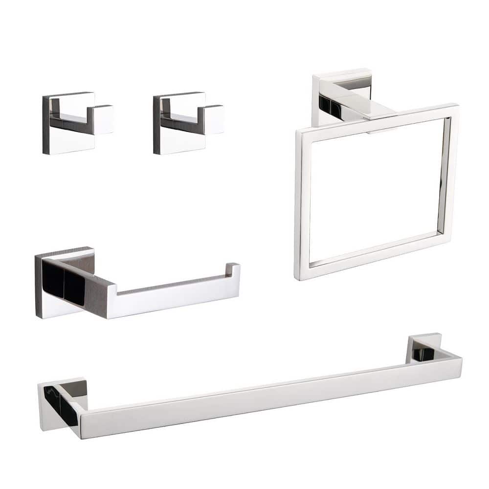 Unbranded 5-Piece Bathroom Towel Rack Set: Towel Bar + Ring + Hooks + TP Holder, Brushed Finish in Silver