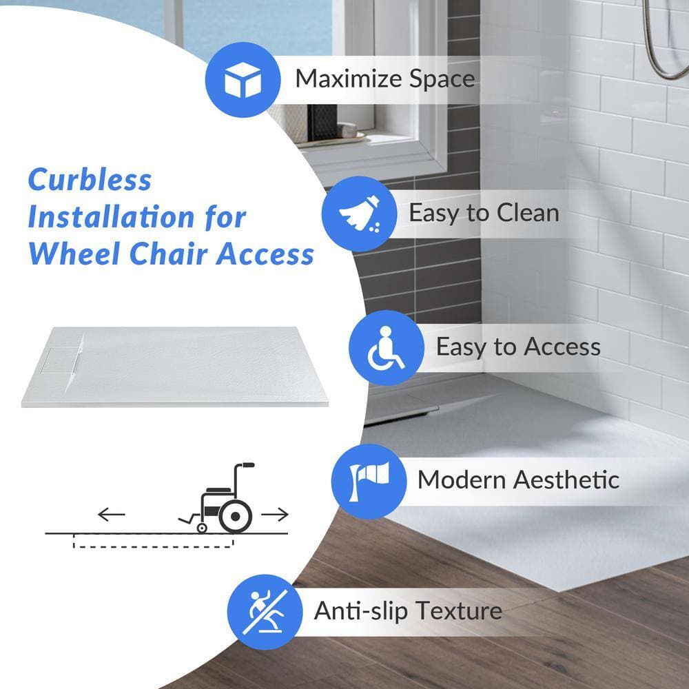 WOODBRIDGE 47.25 in. L 31.5 in. W Alcove Shower Pan Base with Left/Right Drain in, Low Profile, Wheel Chair Access (4)
