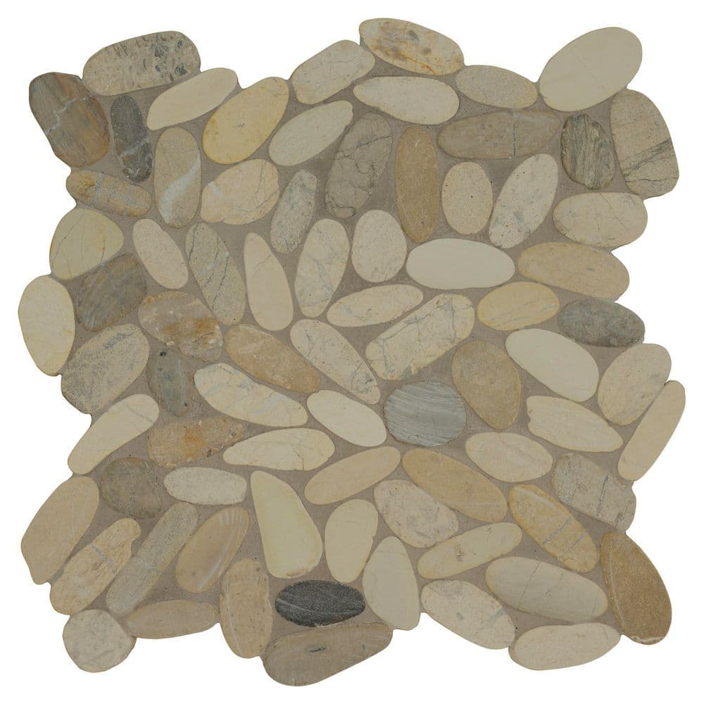 MSI Sliced Pebble Truffle 12 in. x 12 in. x 0.38 in. Tumbled Marble Mesh-Mounted Mosaic Tile (0.97 sq. ft./Each) (2)