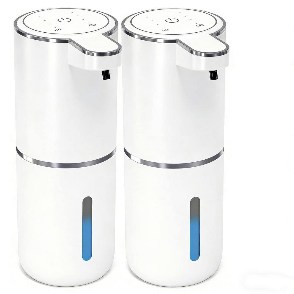 Wudkey 2 Pack Automatic Soap Dispenser, 12.8 oz. USB 4levels Adjustable Dispenser Electric Wall Mounted Smart, White