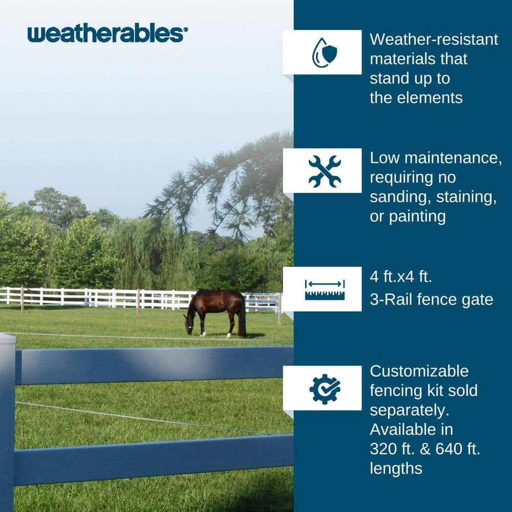 Weatherables 4 ft. W x 4 ft. H 3 Rail White Vinyl Fence Gate EZ Pack (3)