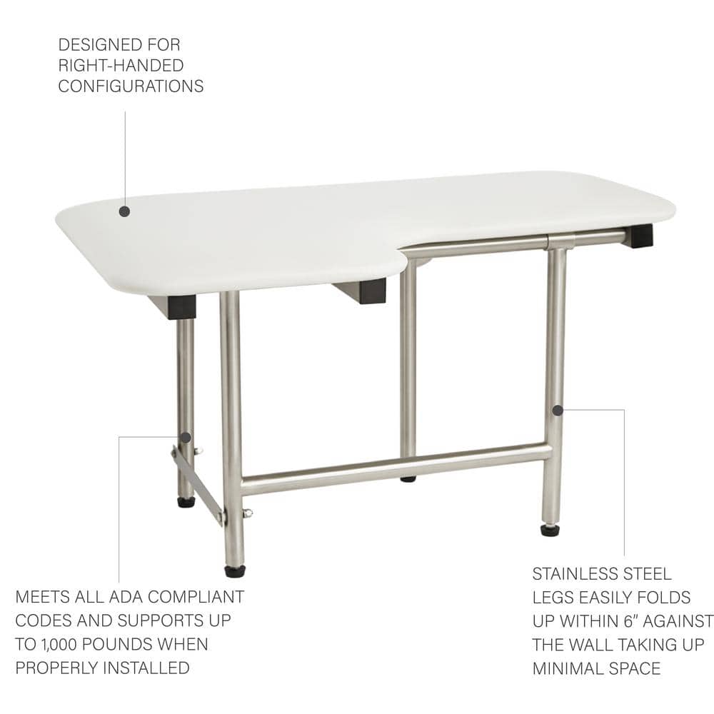 SEACHROME 26 in. x 22.5 in. White Padded Wall Mount Folding Right-Handed Transfer Bench Shower Seat with Legs, ADA Compliant (3)