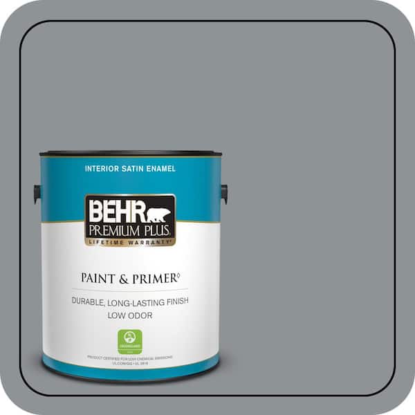 BEHR PREMIUM PLUS 1 gal. #PPU26-05 Flint Gray Satin Enamel Low Odor Interior Paint & Primer (2)