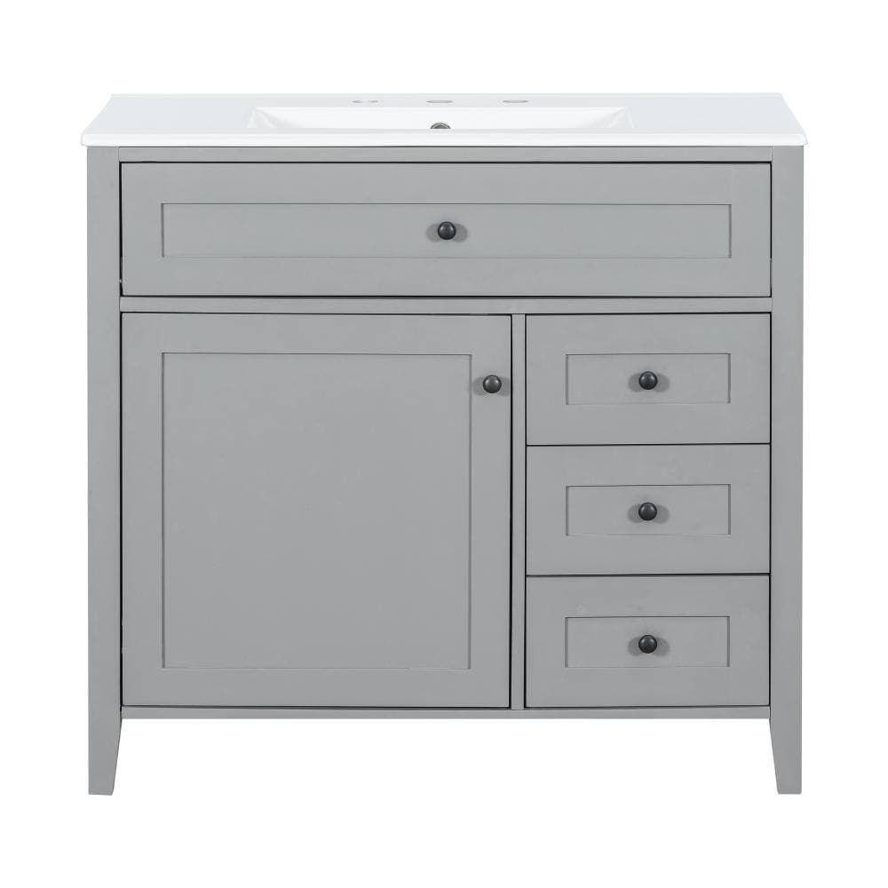 Unbranded Gray 36-Inch Bathroom Vanity with Sink 3 Drawers and Adjustable Shelf for Bathroom(Left Door) (2)