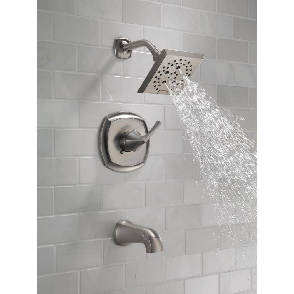 Delta Portwood Rough Included Single-Handle 5-Spray Tub and Shower Faucet 1.75 GPM in SpotShield Brushed Nickel Valve Included (3)