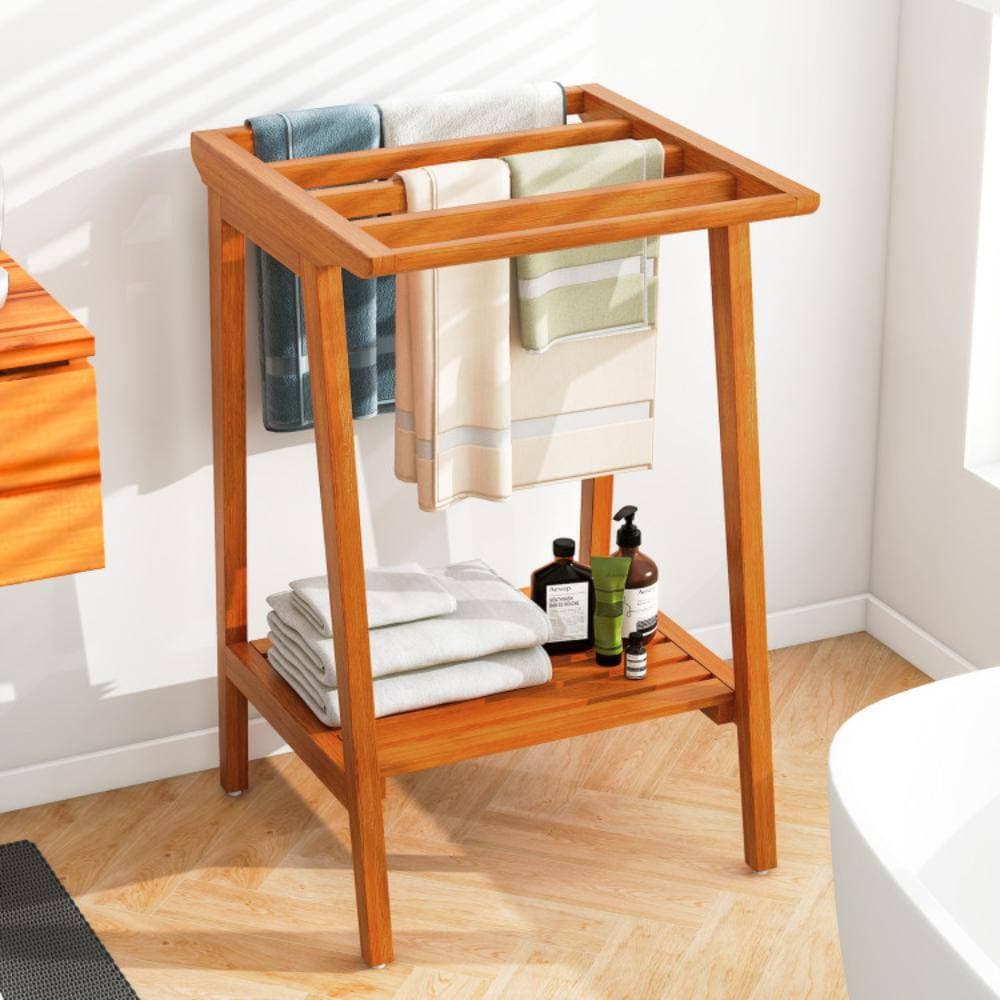 Volenca Freestanding Towel Rack, Hand Towel Drying Stand with Storage Shelf, For Bathroom (2)
