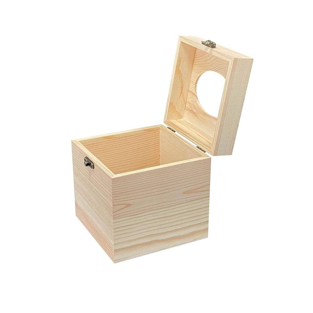 Unbranded 2-Pack Unfinished Pine Wood Square Tissue Box Cover with Oval Opening and Front Closing Clasp for Crafts