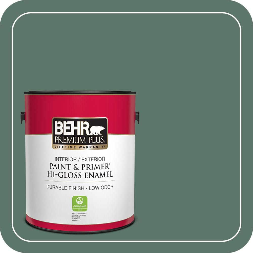 BEHR PREMIUM PLUS 1 gal. #S420-6 Pine Brook Hi-Gloss Enamel Interior/Exterior Paint & Primer (1)