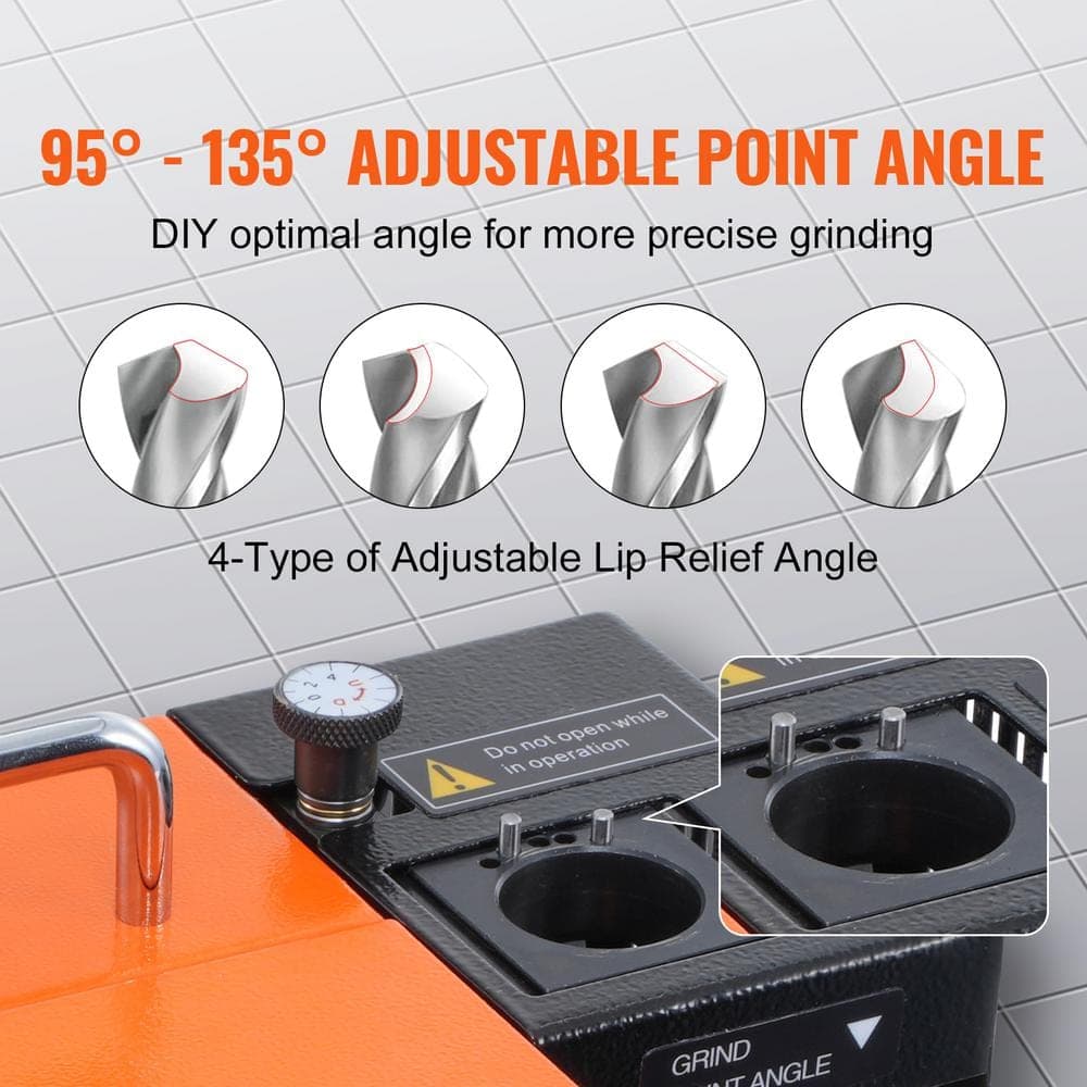 VEVOR MR-13B Drill Bits Sharpener 4500PRM End Mill Grinder Sharpener and 11 Collets 95° to 135° Point Angle 2 Grinding Wheels (3)