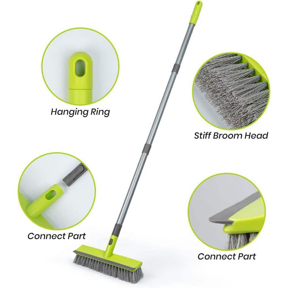 KIWDZFU 57 in. Handle 2-in-1 Floor Scrub Brush Scrape Stiff Bristle Deck Brush for Concrete Patio Garage Carpet Kitchen Bathroom (2)