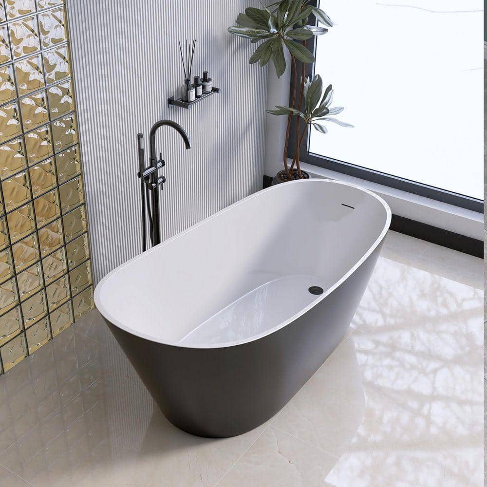 NTQ 59 in. x 29 in. Acrylic Freestanding Soaking Bathtub Stand Alone Bathtub Left Drain Free Standing Tub in Matte Black (2)
