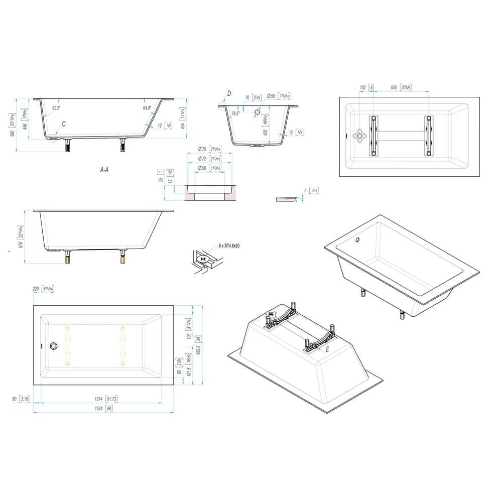 ALFI BRAND AB9933S 59 in. Resin Flatbottom Drop In Bathtub in Matte White (3)