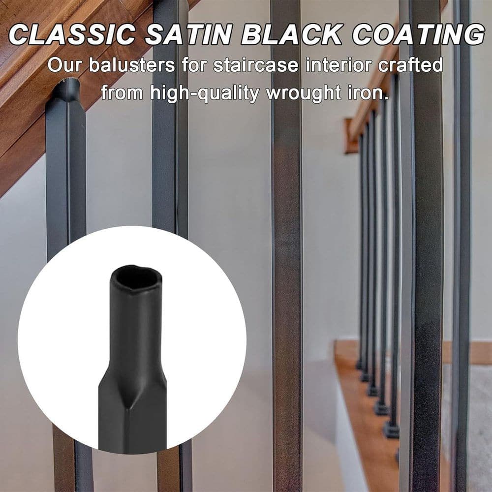 Afoxsos 44 in. H x 0.5 in. W Black Iron Stair Railing Kit Modern Durable Indoor Balusters for Safe and Stylish Home Aluminum (2)