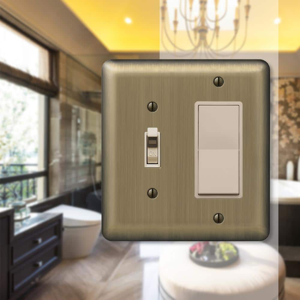 AMERELLE Devon Brushed Brass 2-Gang 1-Toggle/1-Decorator/Rocker Wall Plate (1-Pack) (2)