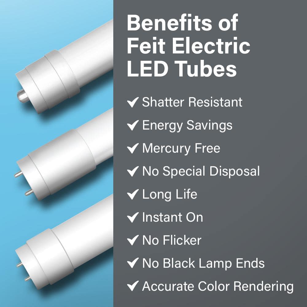 Feit Electric 10-Watt 2 ft. T8/12 G13 Type A Plug and Play Linear LED Tube Light Bulb, Daylight 5000K (4)
