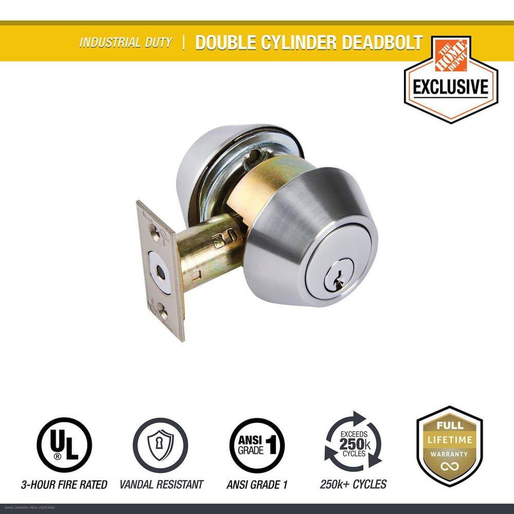 Universal Hardware Industrial Duty Commercial Double Cylinder Deadbolt, UL 3-Hour Fire ANSI Grade 1, Satin Chrome Finish