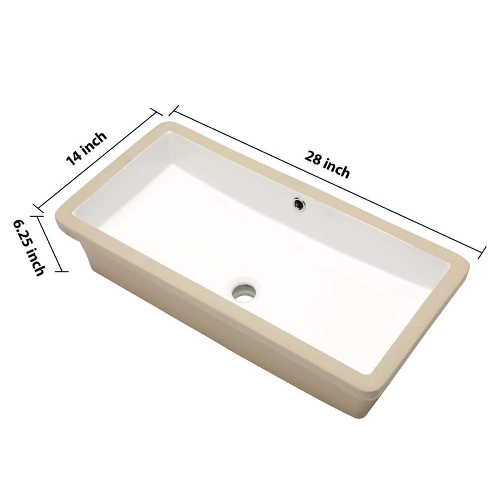 Kahomvis 28 in. Undermount Rectangular Bathroom Sink with Overflow in White Ceramic (2)
