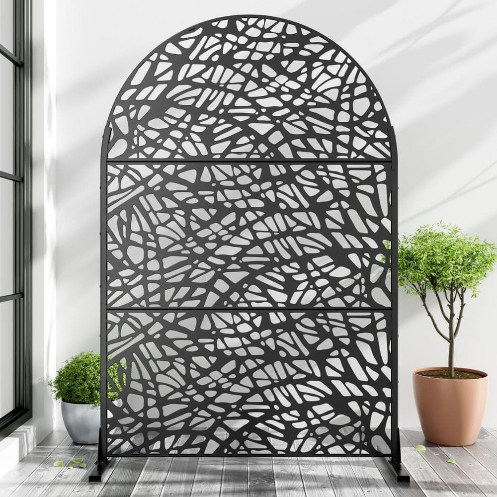Dovelina 72 in. H x 47 in. W Arched Wall Sculptures Outdoor Privacy Screens Garden Fence in Black (1)