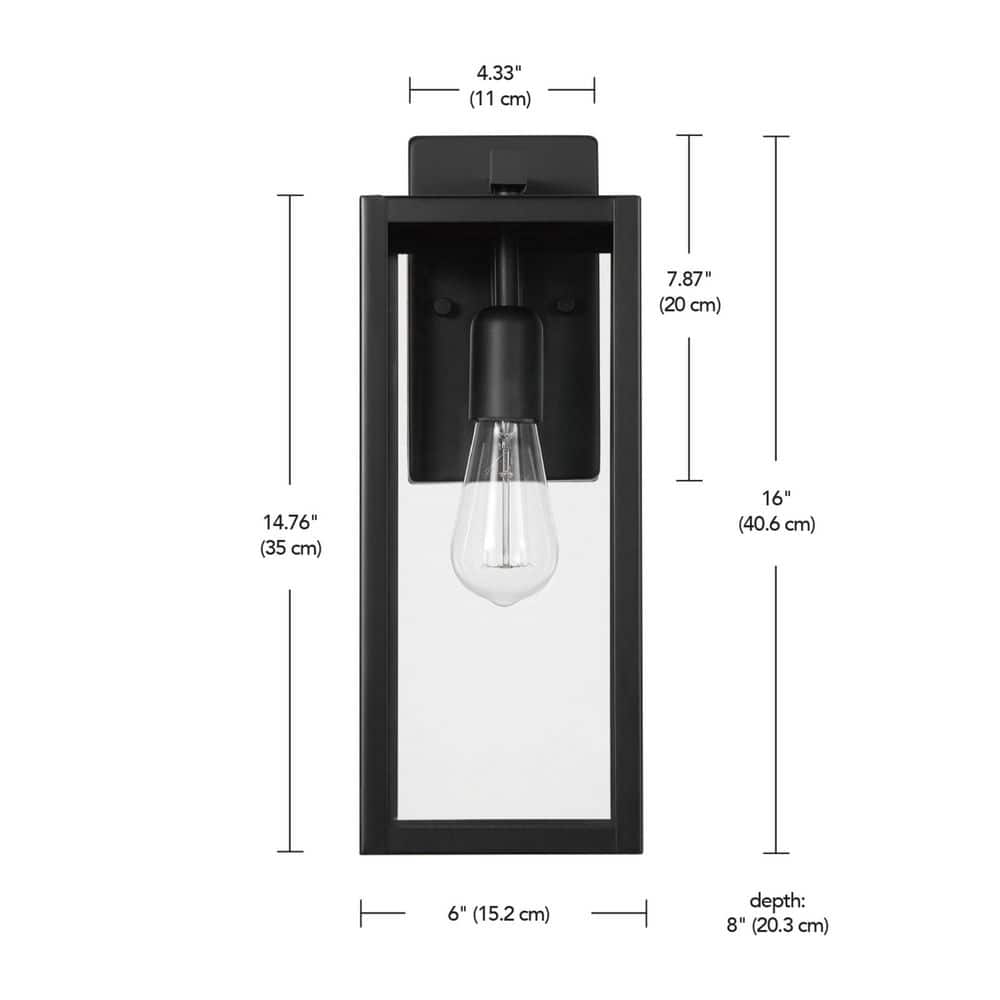 Hampton Bay Hurley 16 in. 1-Light Modern Black Hardwired Outdoor Wall Light Lantern Sconce with Clear Glass Shade (4)