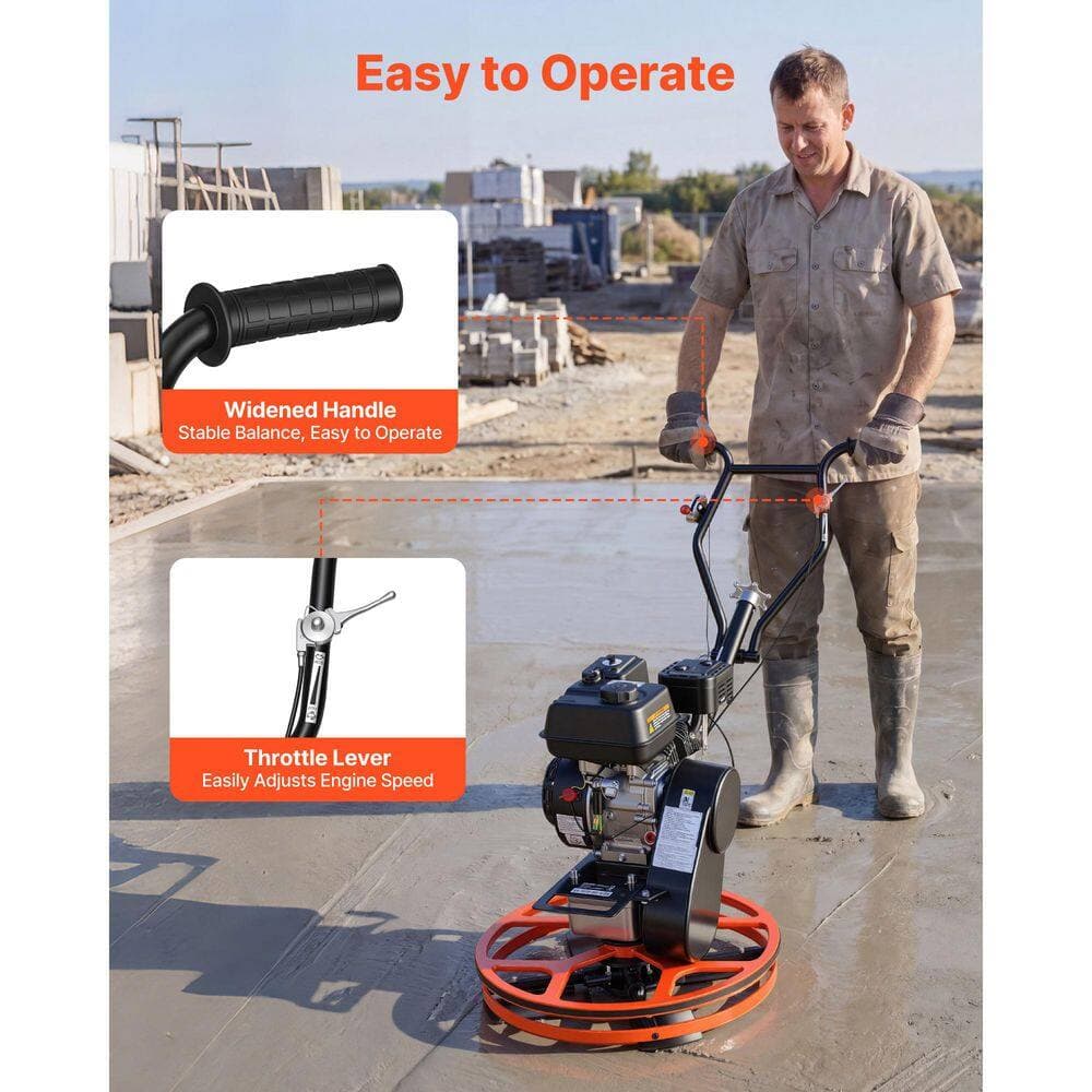 SKYSHALO 24-In. Gas-Powered Concrete Finishing Machine, Walk-Behind Surface Trowel with 5.5HP Engine, Float Pan, 4 Blades (3)
